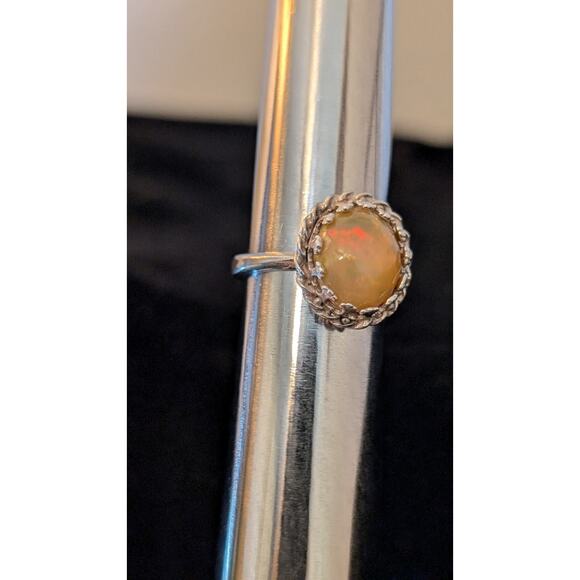 Sterling Silver Lab Created Orange Opal Ring Size 5.75 - Picture 6 of 9